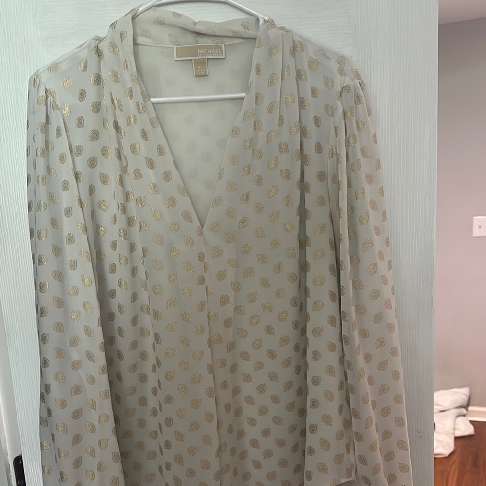 Michael Kors Ivory and Gold Patterned Top